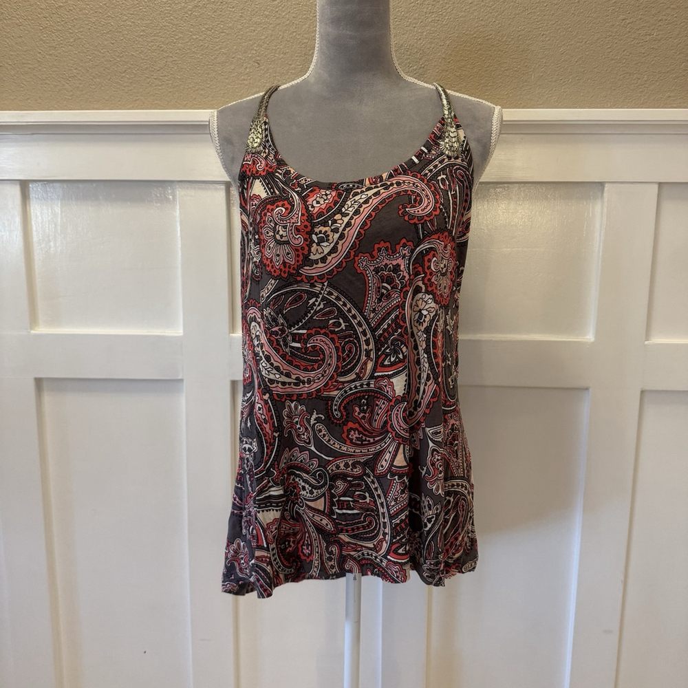 NWT INC Colorful Swirl Leaf Paisley Sleeveless Tank Top Size:XL Beaded Straps